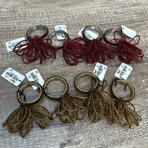 NWT 8 Pier 1 Napkin Rings Floral Beaded Jeweled Christmas Red Gold